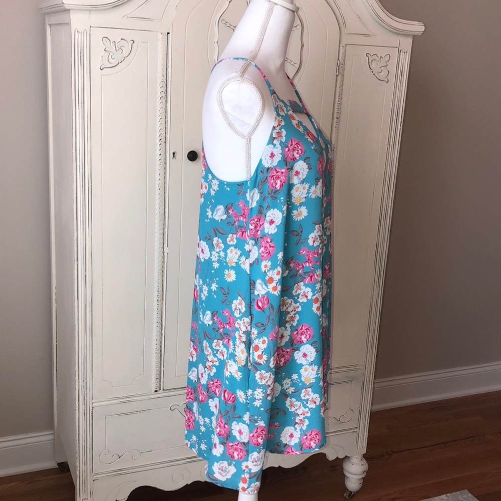 Blue and Pink Floral Dress w/Pockets - Picture 3 of 6